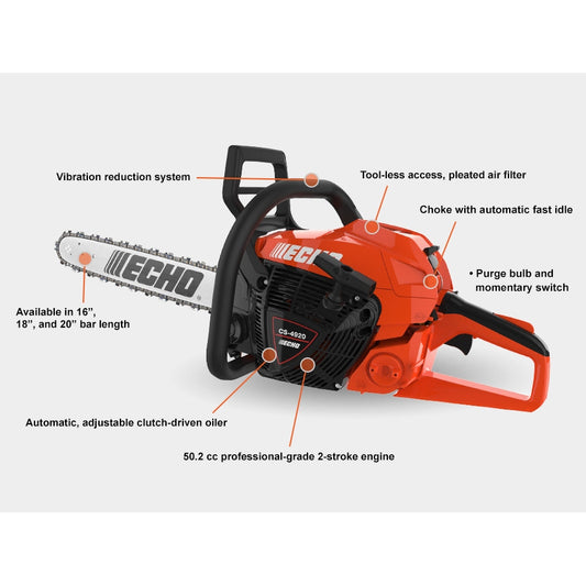 Echo Gas Chainsaw 50.2 Cc C/w 18in CS4920-18